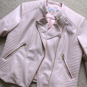 Calvin Klein light pink/blush colored leather Moto jacket! Perfect all seasons!